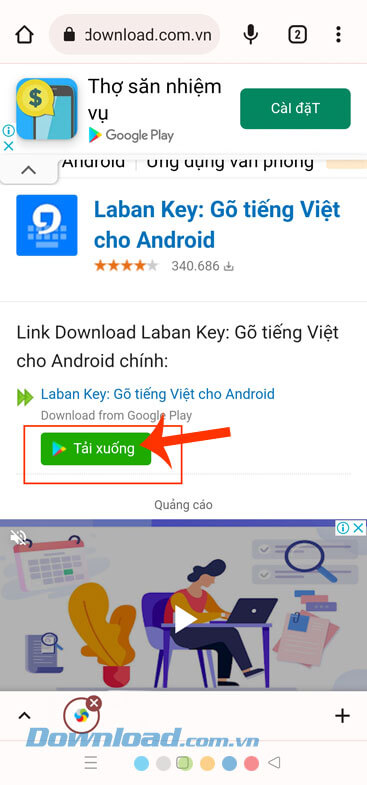 Ấn vào nút Tải xuống