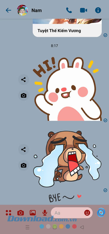 Nhãn dán Zalo đã được gửi trên Messenger