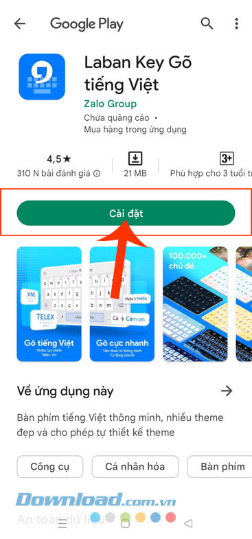 Nhấn vào nút Cài đặt