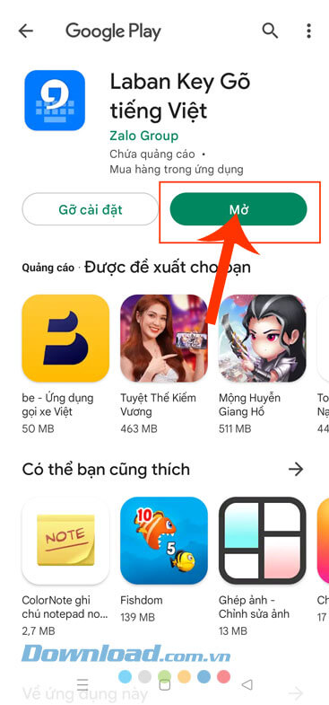 Chạm vào nút Mở