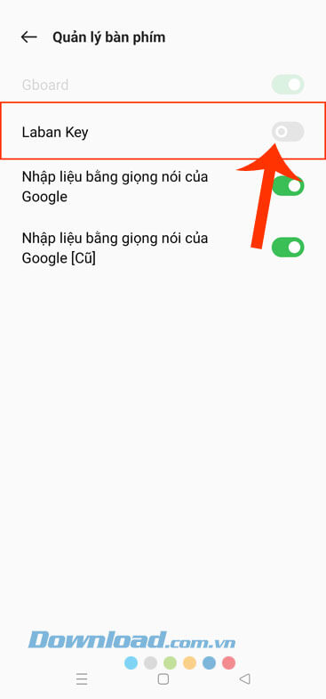 Bật công tắc tại mục Laban Key