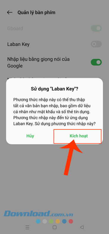 Chạm vào mục Kích hoạt