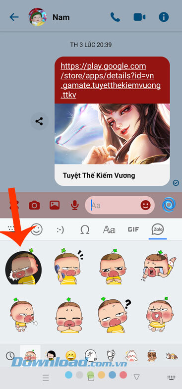 Tìm kiếm và gửi sticker Zalo