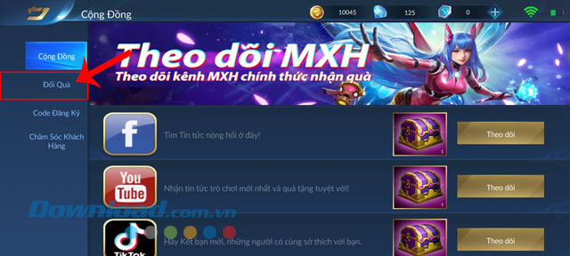 Nhấn vào mục Đổi quà