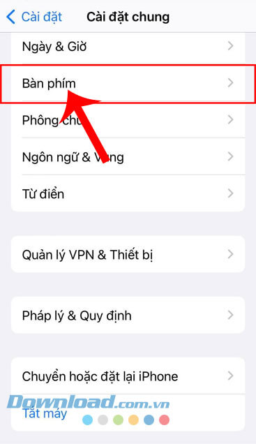 Chạm vào mục Bàn phím