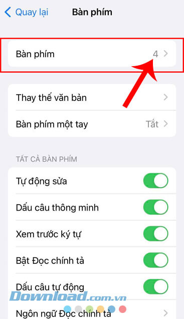 Ấn vào mục Bàn phím