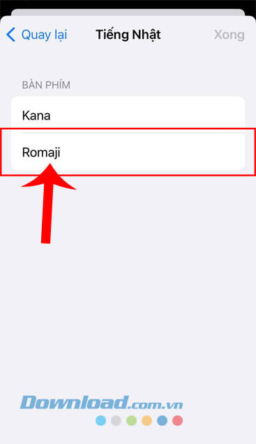 Chạm vào mục Romaji