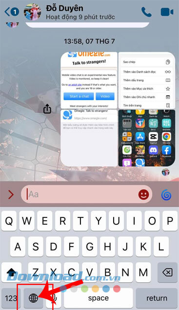 Nhấn vào nút biểu tượng hình trái đất