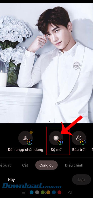 Nhấn vào mục Độ mờ