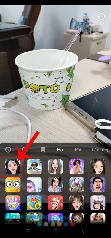 Ấn vào biểu tượng hiệu ứng Cutie Pie