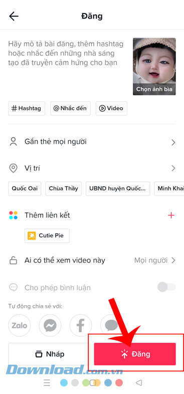 Chạm vào nút Đăng