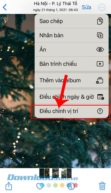 Chạm vào mục Điều chỉnh vị trí