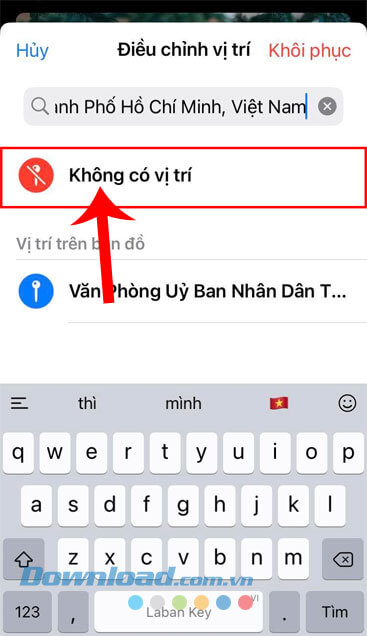 Ấn vào mục Không có vị trí