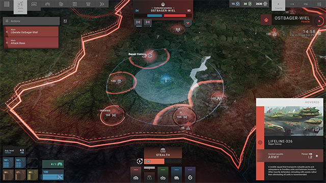 Khám phá bản đồ game Phantom Brigade rộng lớn, nơi bạn nỗ lực chiếm căn cứ và cướp trang bị của đối thủ