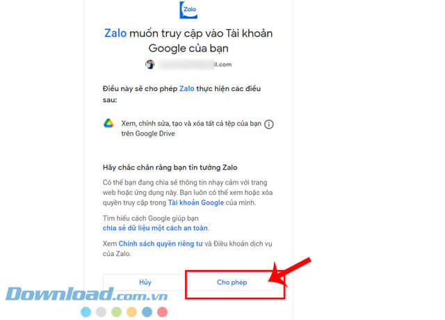 Click chuột vào nút Cho phép