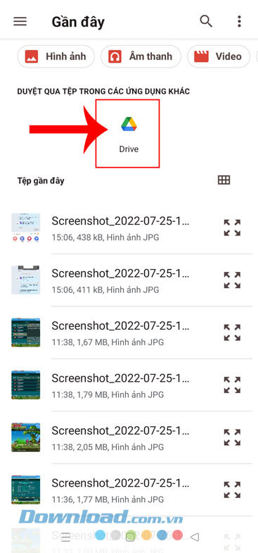 Chạm vào biểu tượng Google Drive