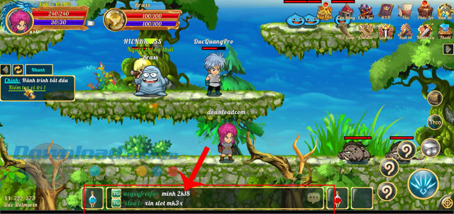 Ấn vào khung chat