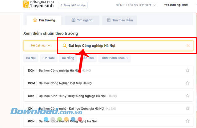 Nhập tên hoặc mã trường ĐH - CĐ