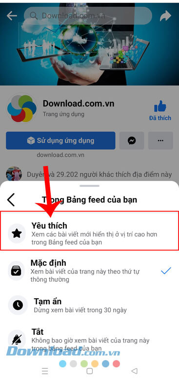 Chạm vào mục Yêu thích