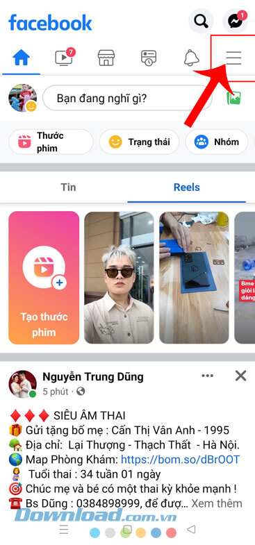 Nhấn vào biểu tượng ba dấu gạch ngang
