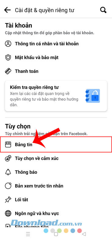 Nhấn vào mục Bảng tin