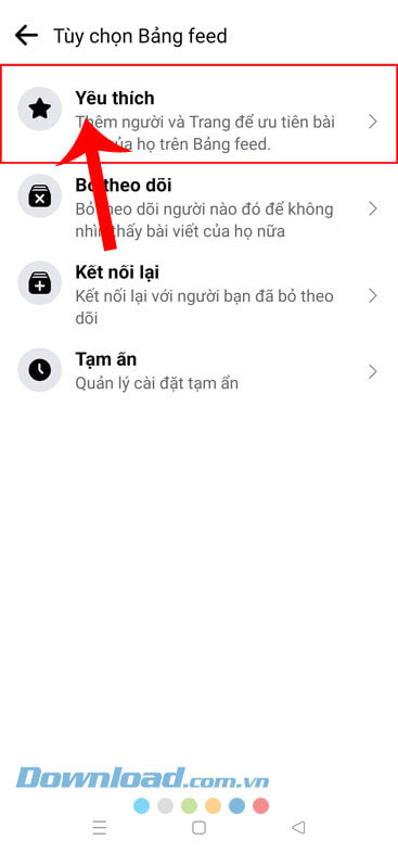 Nhấn vào mục Yêu thích