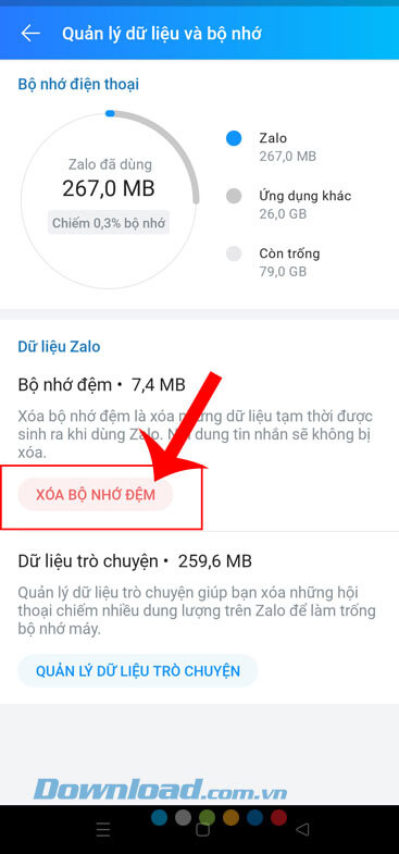 Ấn vào nút Xóa bộ nhớ đệm