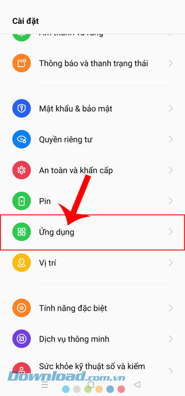 Ấn vào mục Ứng dụng