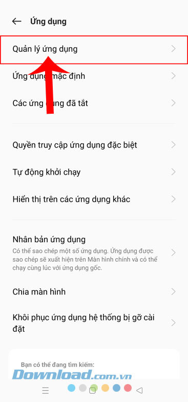 Nhấn vào mục Quản lý ứng dụng