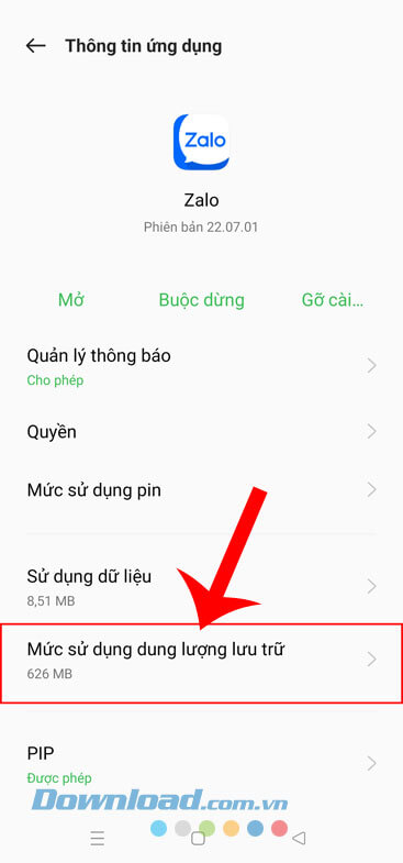 Ấn vào mục Mức sử dụng dung lượng lưu trữ