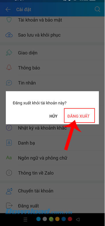 Ấn vào nút Đăng xuất