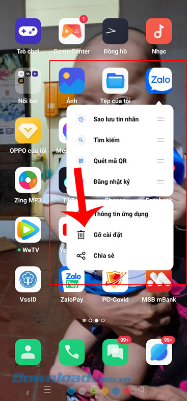 Gỡ bỏ ứng dụng Zalo trên điện thoại