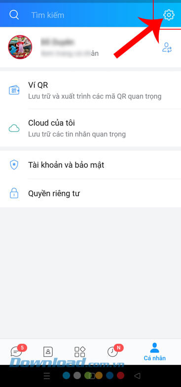 Chạm vào biểu tượng cài đặt