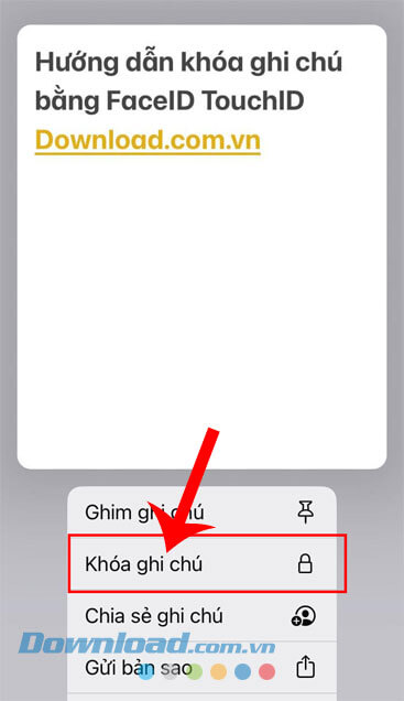 Nhấn vào mục Khóa ghi chú