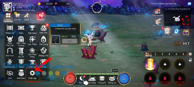 Chạm vào mục Thiết lập