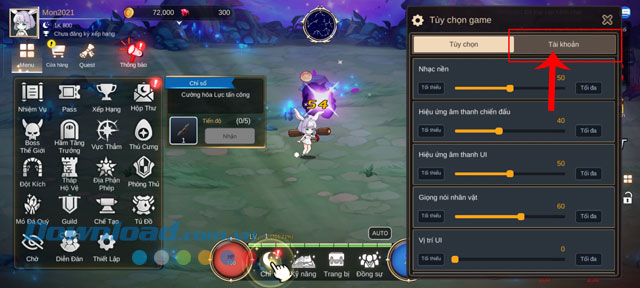 Chạm vào mục Tài khoản