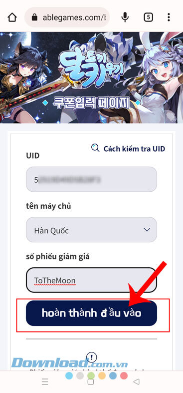 Nhấn vào nút Hoàn thành đầu vào