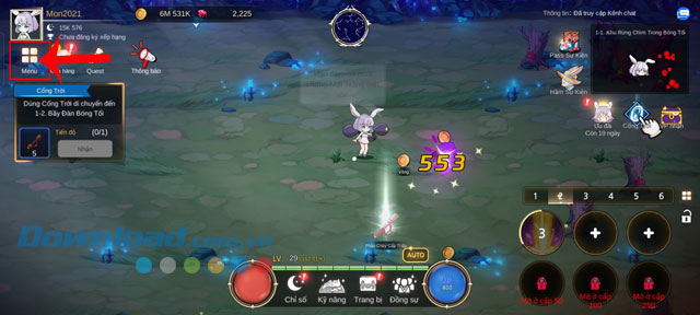 Nhấn vào nút Menu