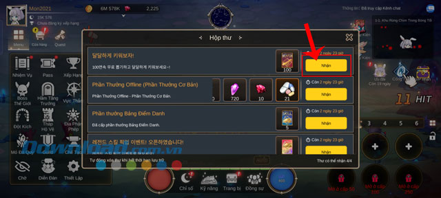 Chạm vào nút Nhận