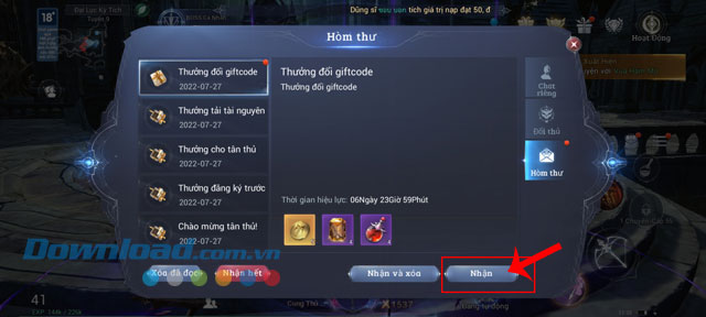 Chạm vào nút Nhận