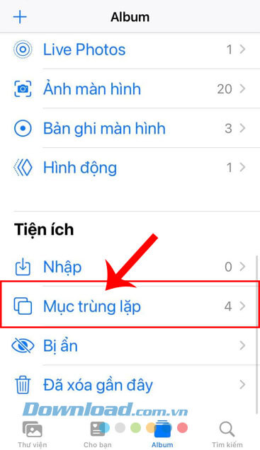 Nhấn vào mục Mục trùng lặp