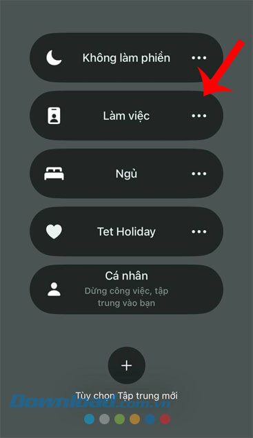 Chọn chế độ Làm việc