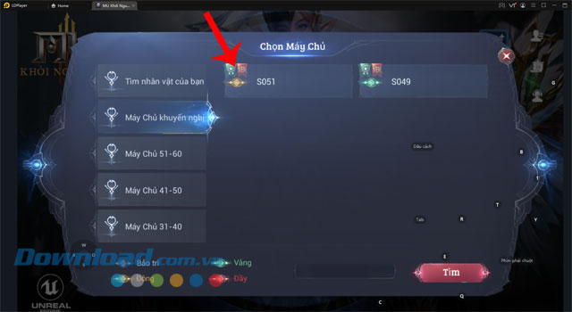 Chọn server