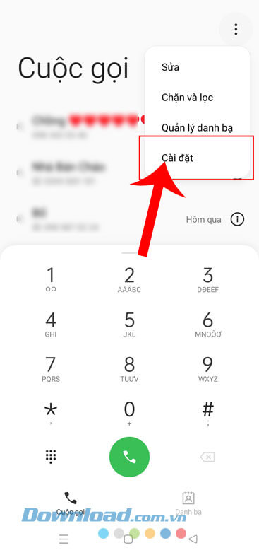 Chạm vào mục Cài đặt