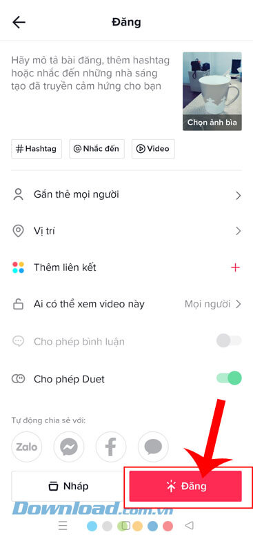 Chạm vào nút Đăng