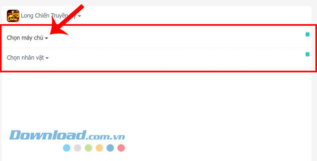 Chọn máy chủ và nhân vật