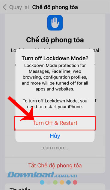 Chạm vào nút Turn Off & Restart