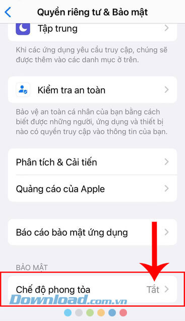 Ấn vào mục Chế độ phong tỏa