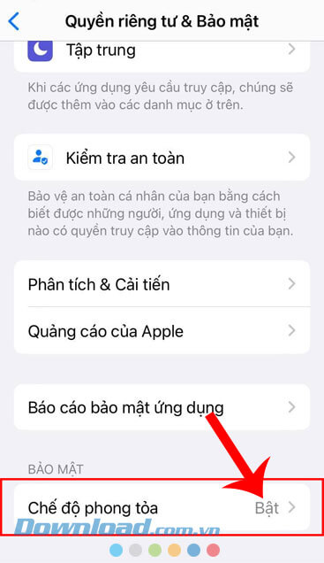 Nhấn vào mục Chế độ phong tỏa