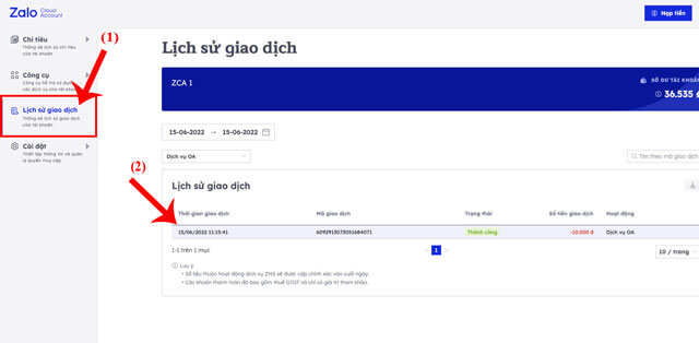 Xem lịch sử giao dịch